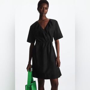 COS Black Wrap Oversized Dress XS Adjustable Drawstring Waist Minimal Vacation